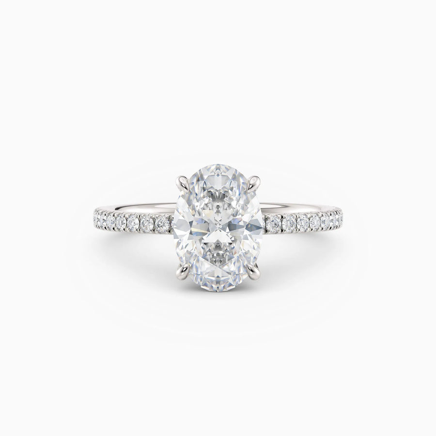 Willow | Oval Cut Hidden Halo Engagement Ring with Pave Band