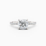 Willow | Cushion Hidden Halo Engagement Ring with Pave Band