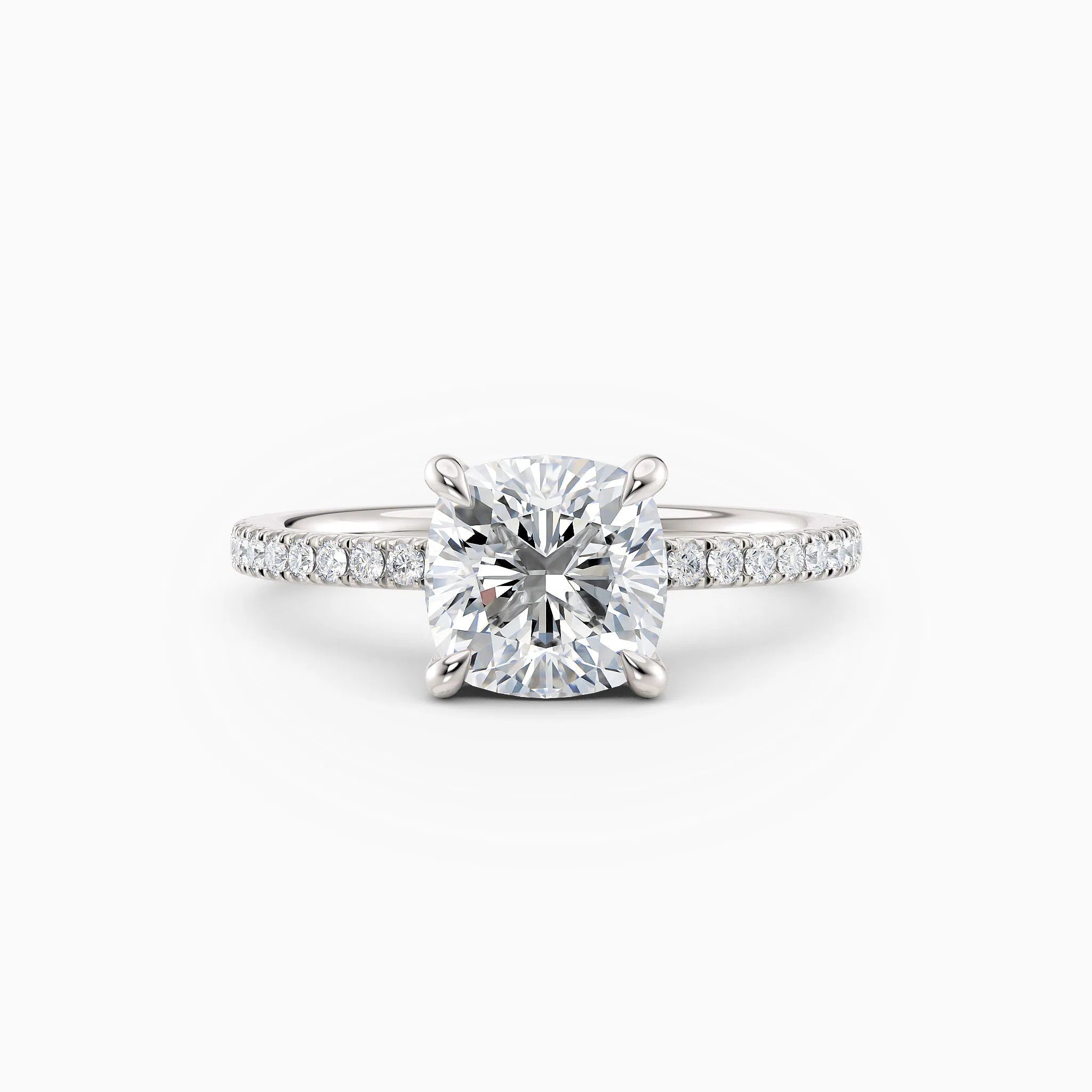 Willow | Cushion Hidden Halo Engagement Ring with Pave Band