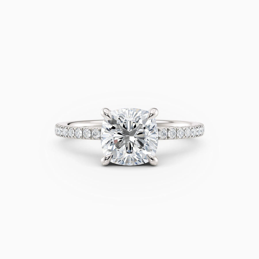 Willow | Cushion Hidden Halo Engagement Ring with Pave Band