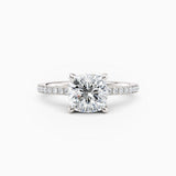 Sarah | Cushion Solitaire Engagement Ring with Pave Band