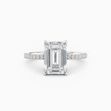 Willow | Emerald Hidden Halo Engagement Ring with Pave Band