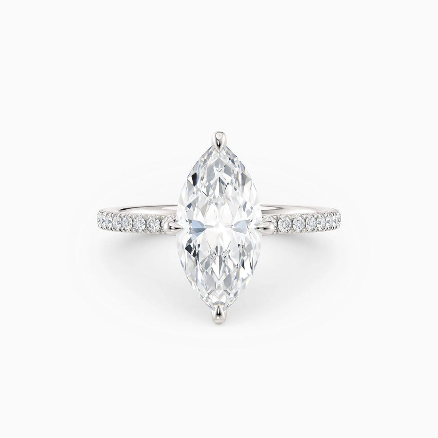 Sarah | Marquise Solitaire Engagement Ring with Pave Band