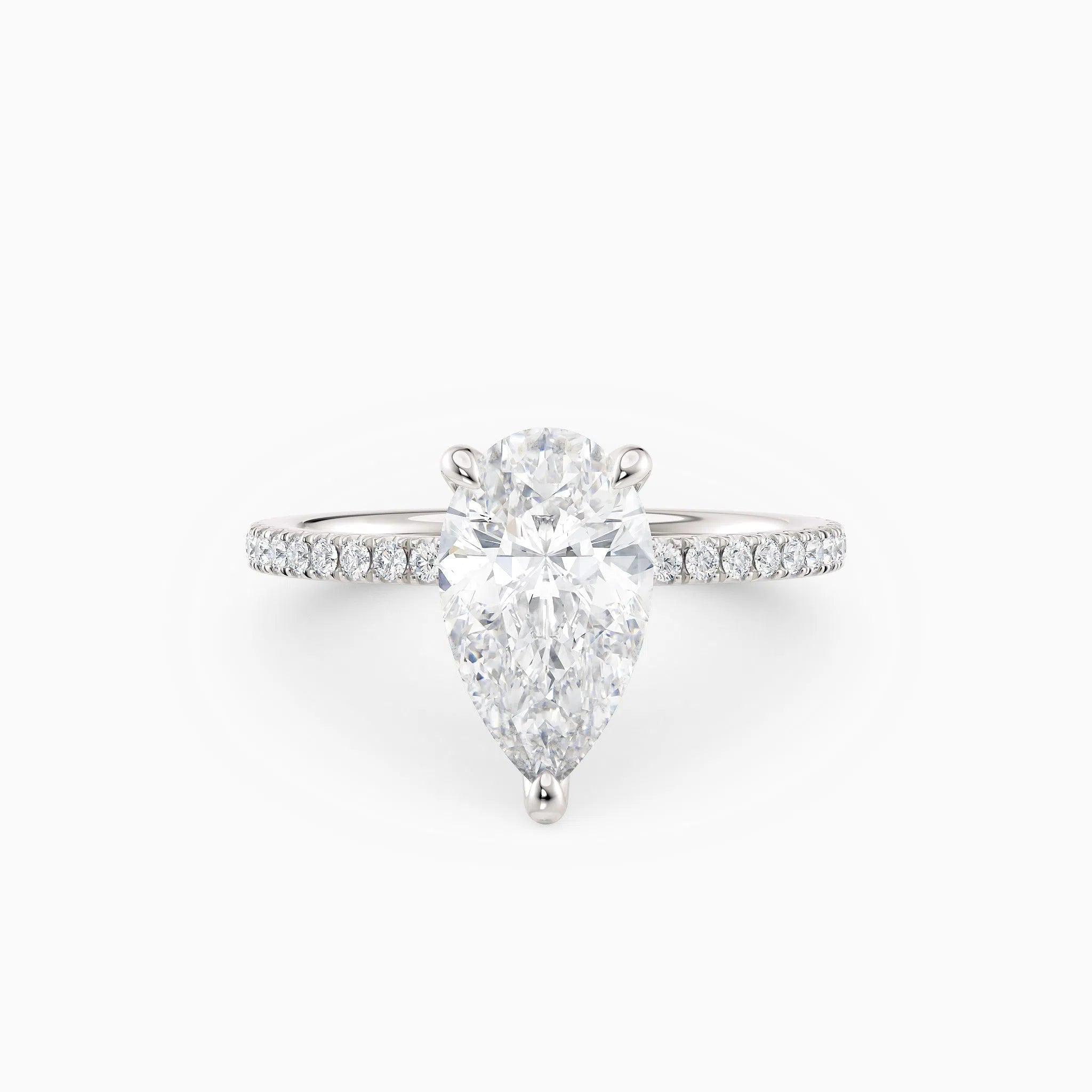 Sarah | Pear Solitaire Engagement Ring with Pave Band