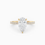 Willow | Pear Cut Hidden Halo Engagement Ring with Pave Band