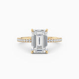 Willow | Emerald Hidden Halo Engagement Ring with Pave Band