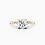Willow | Cushion Hidden Halo Engagement Ring with Pave Band