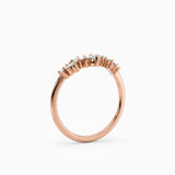 Curved, contoured round diamond wedding band