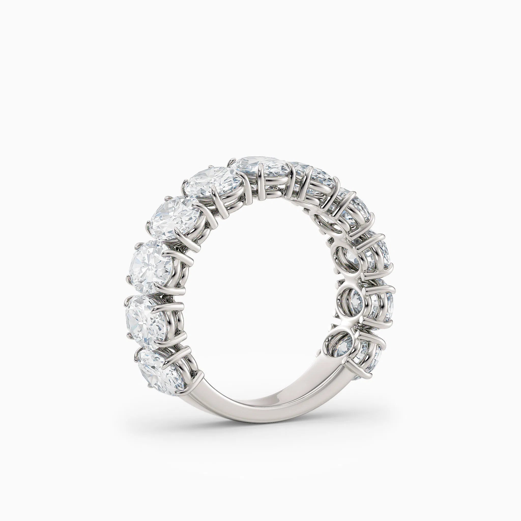 Vertical Three Quarters Oval Diamond Wedding Band