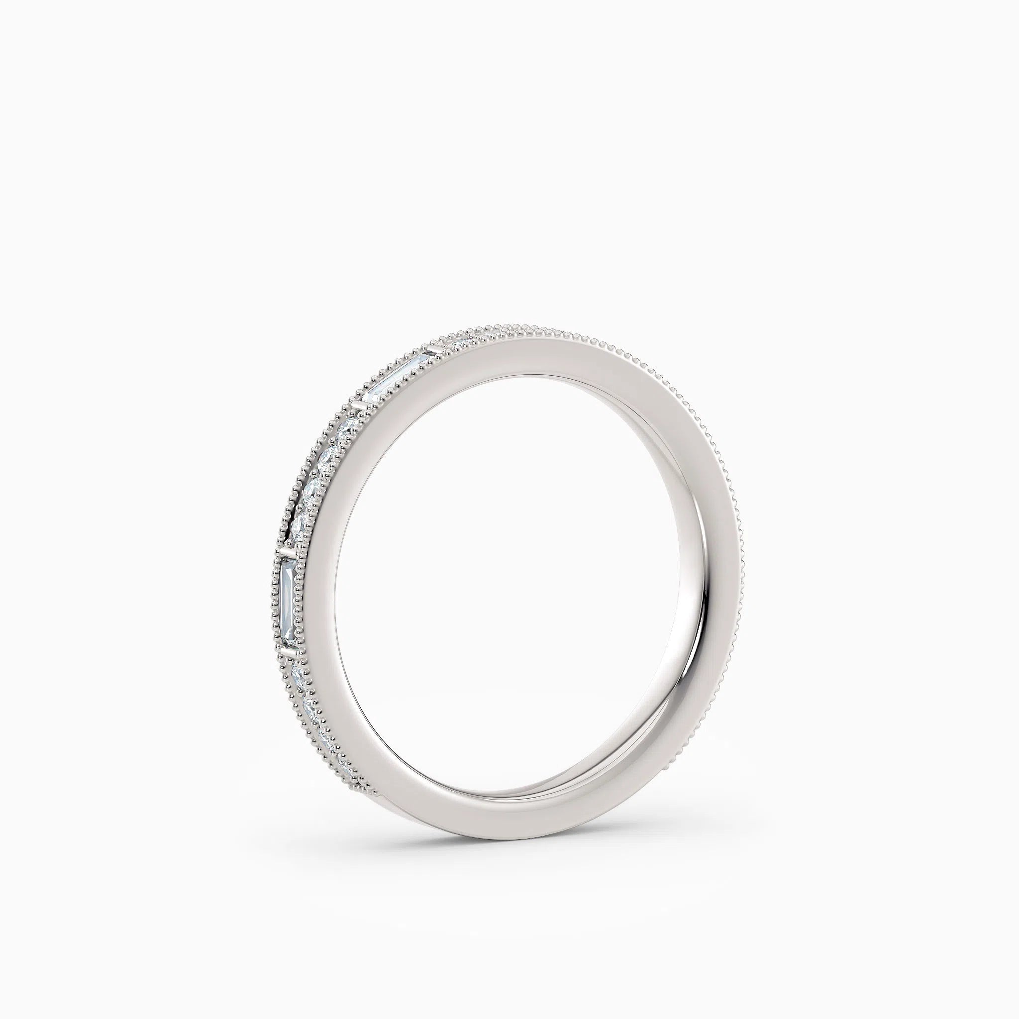 Beaded Round & Baguette Diamond Wedding Band