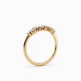 Curved, contoured round diamond wedding band