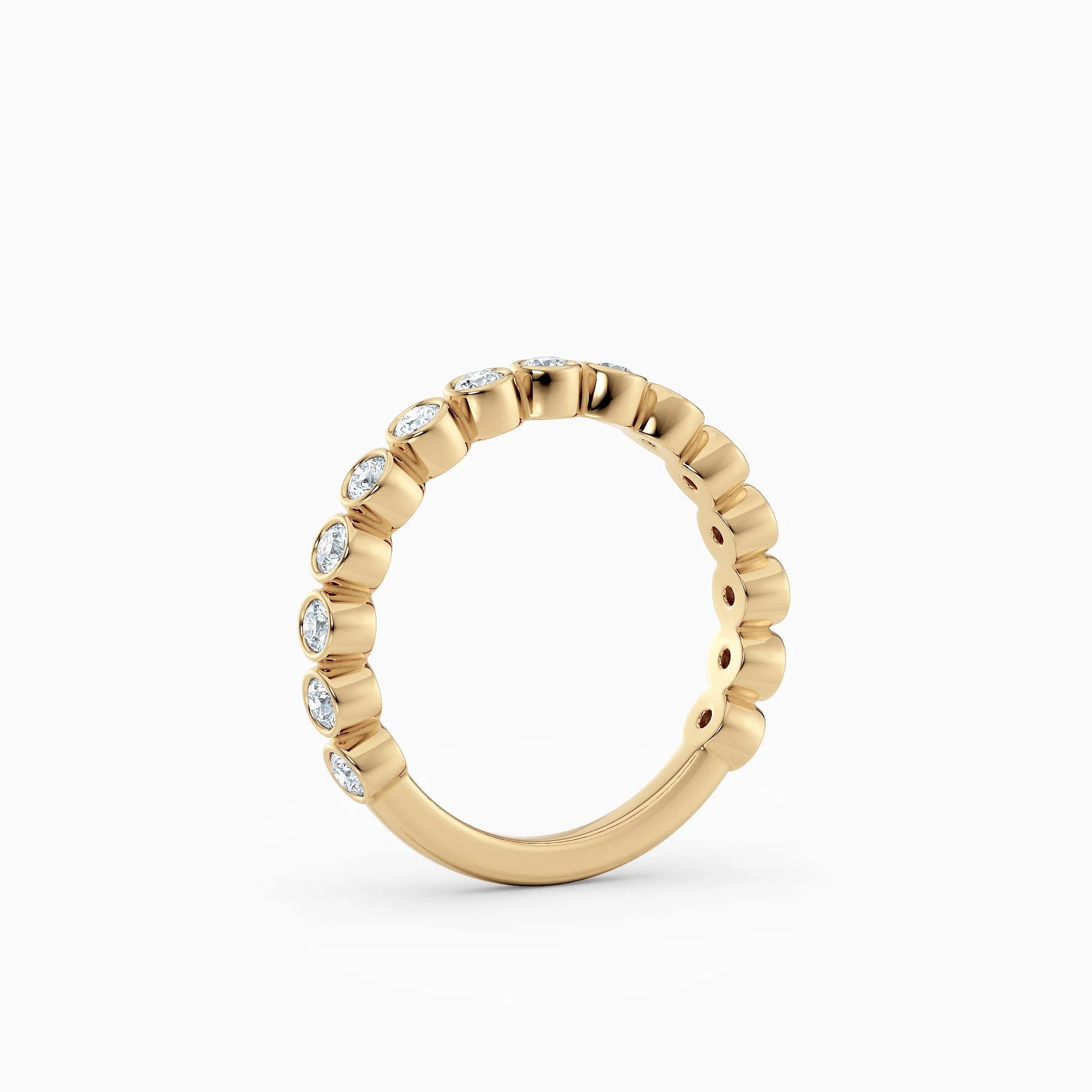 Bezel Set Three-Quarters Round Diamond Wedding Band