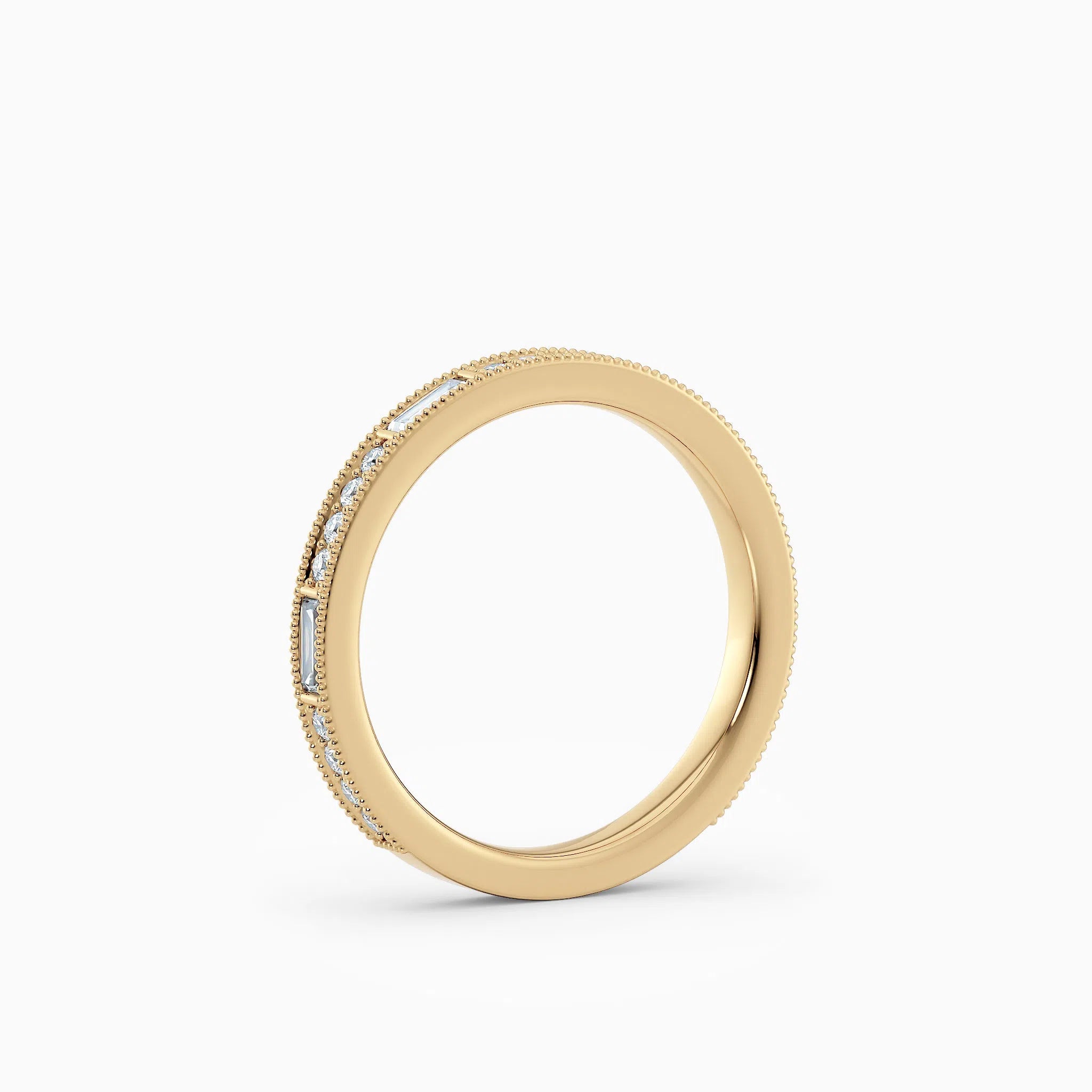 Beaded Round & Baguette Diamond Wedding Band