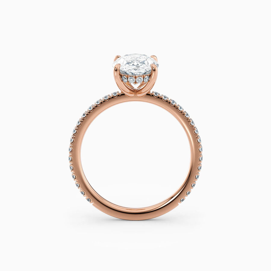 Willow | Oval Cut Hidden Halo Engagement Ring with Pave Band