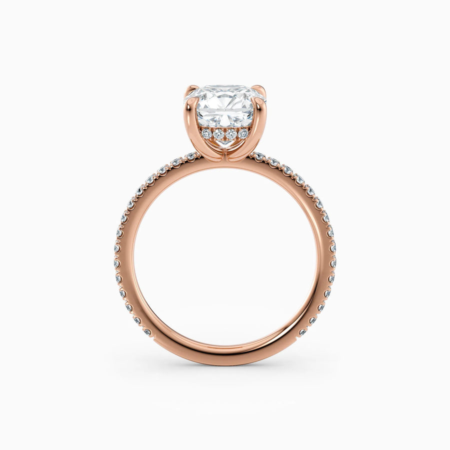 Willow | Cushion Hidden Halo Engagement Ring with Pave Band