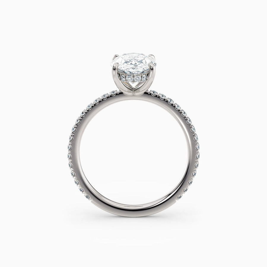 Willow | Oval Cut Hidden Halo Engagement Ring with Pave Band