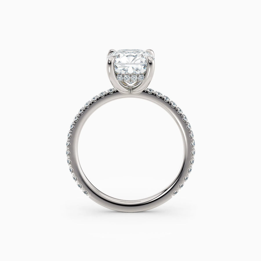 Willow | Cushion Hidden Halo Engagement Ring with Pave Band