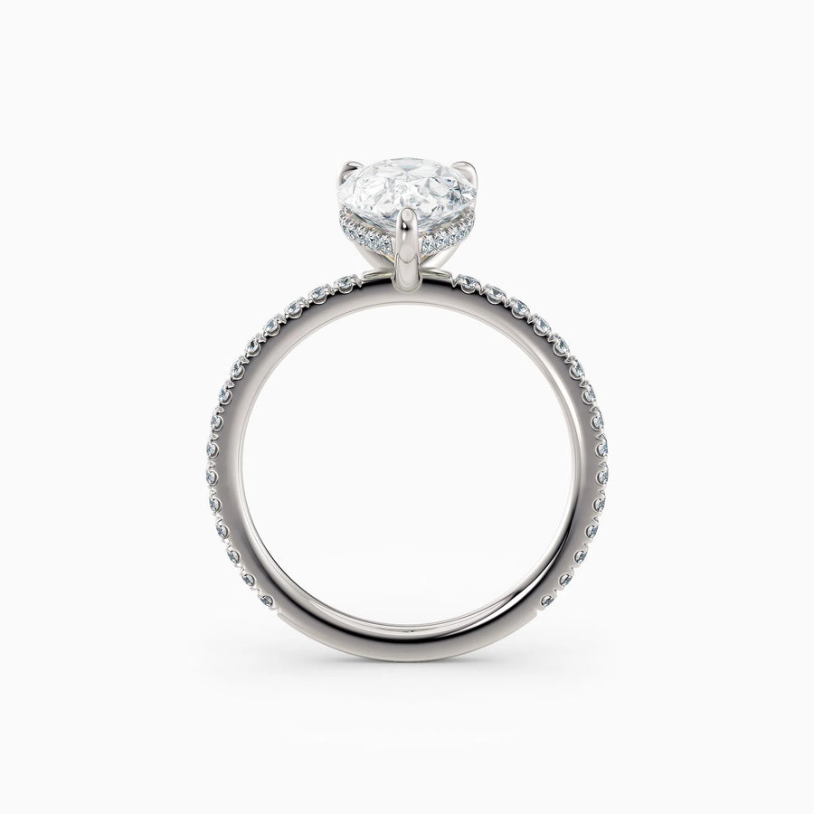 Willow | Pear Cut Hidden Halo Engagement Ring with Pave Band