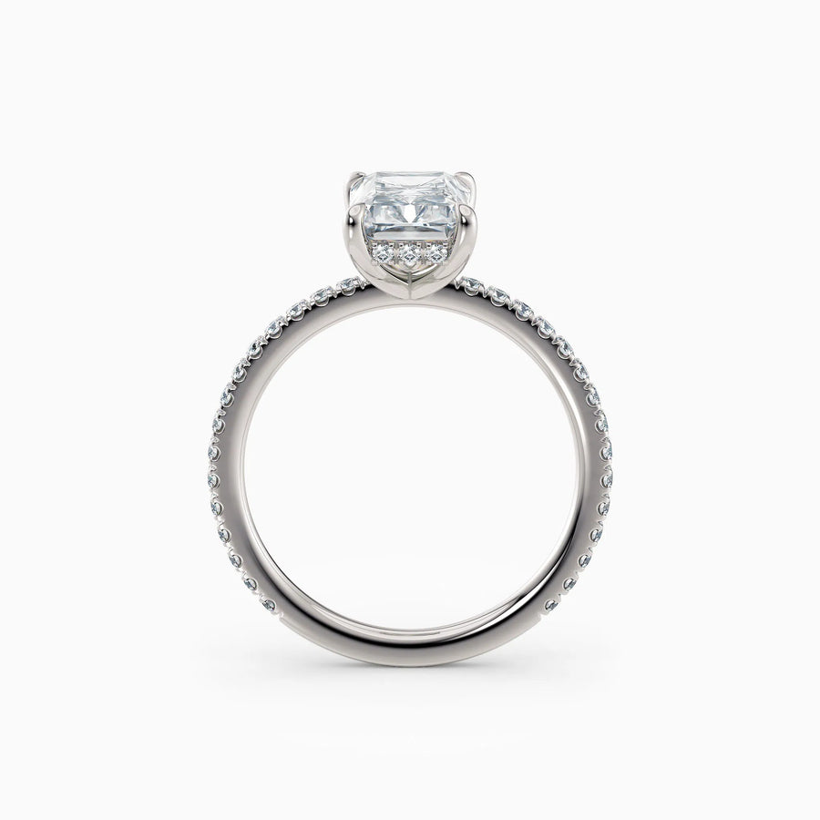 Willow | Radiant Hidden Halo Engagement Ring with Pave Band