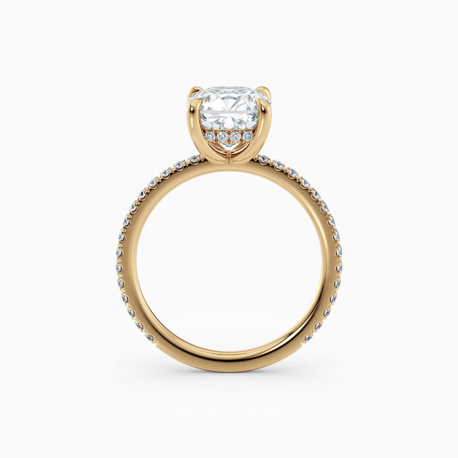 Willow | Cushion Hidden Halo Engagement Ring with Pave Band