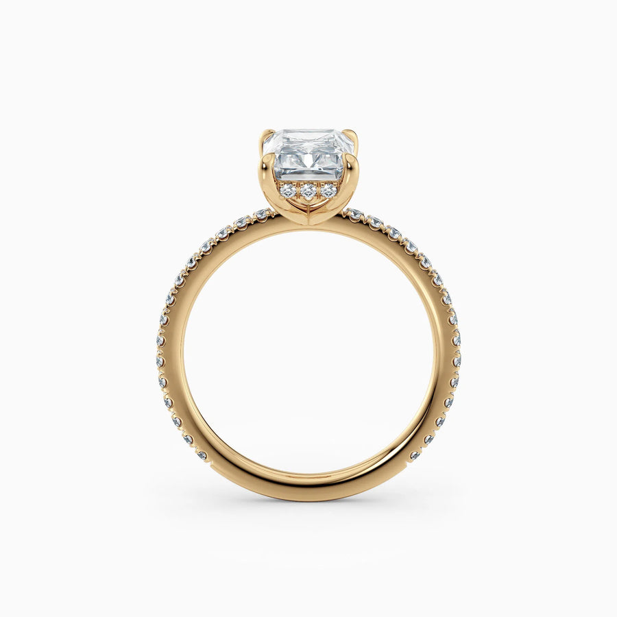 Willow | Radiant Hidden Halo Engagement Ring with Pave Band