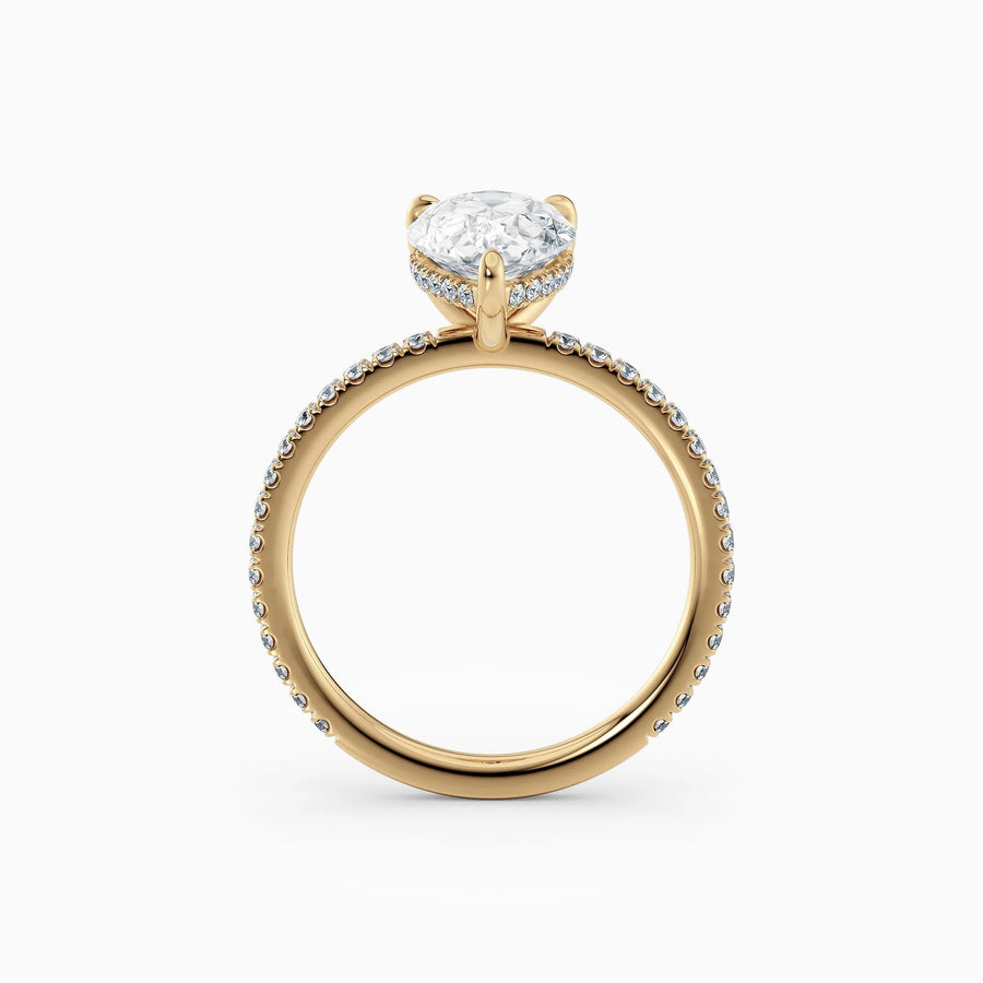 Willow | Pear Cut Hidden Halo Engagement Ring with Pave Band