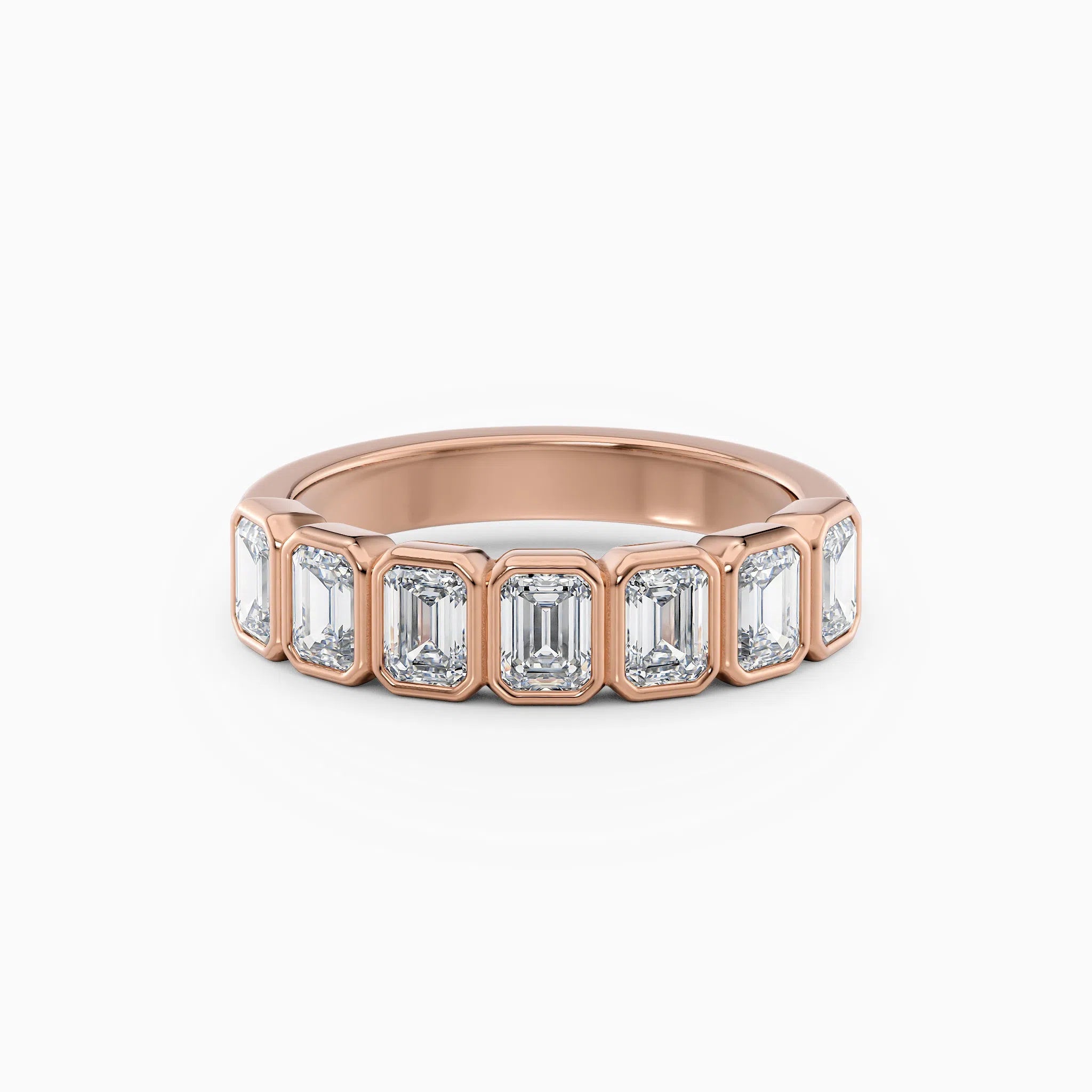 Seven Stone Bezel Set Emerald Cut Diamond Band