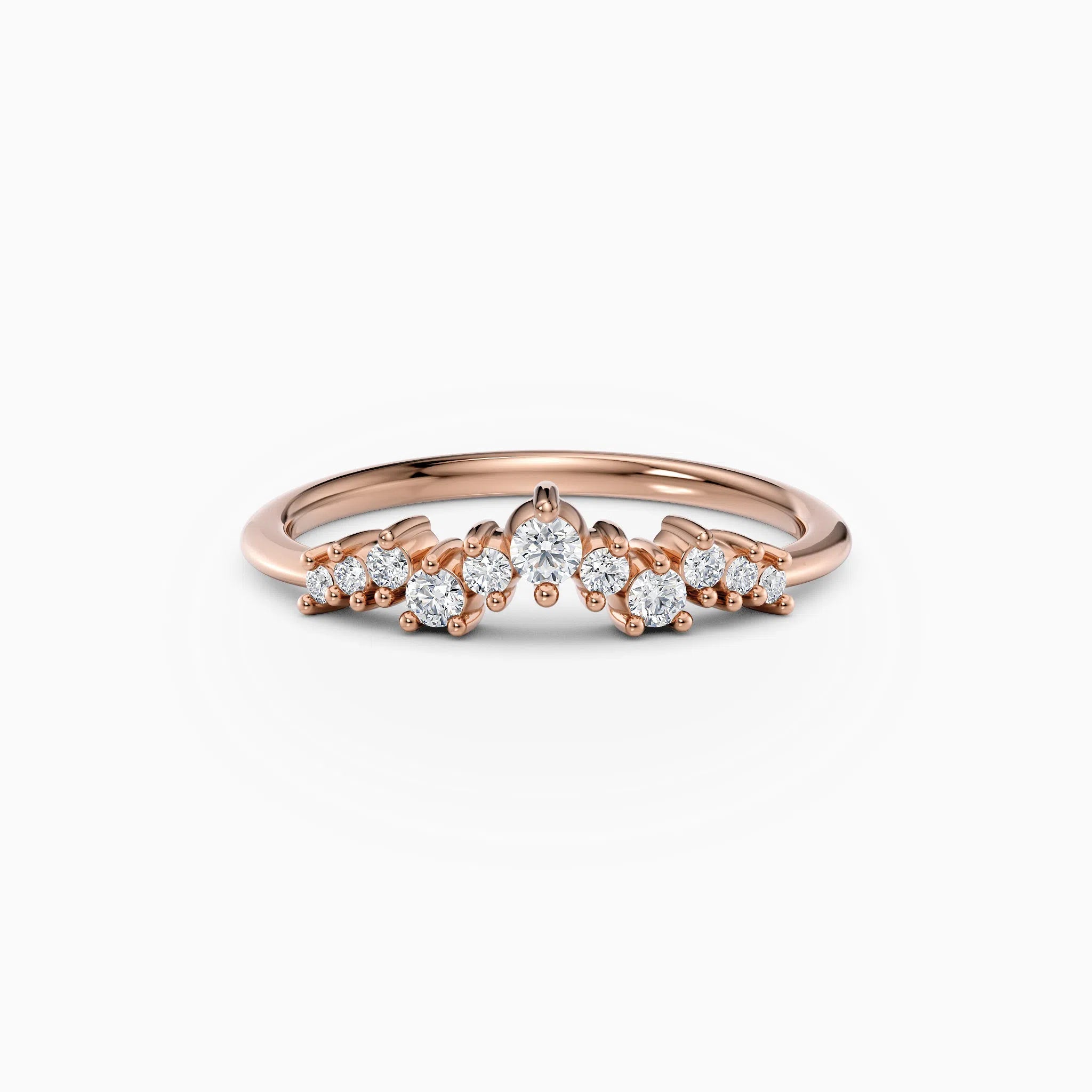 Curved, contoured round diamond wedding band