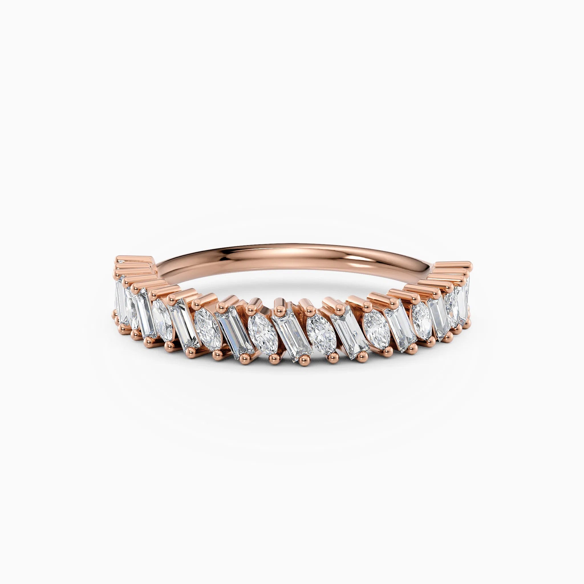 Diagonal Baguette & Oval Diamond Wedding Band