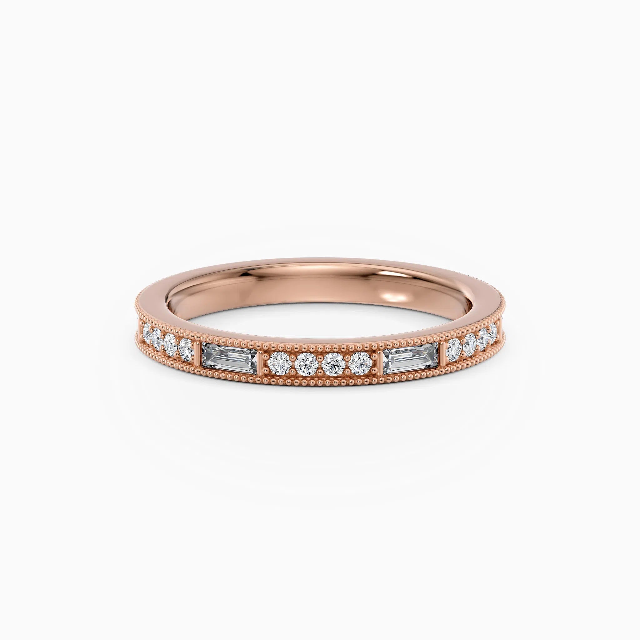 Beaded Round & Baguette Diamond Wedding Band