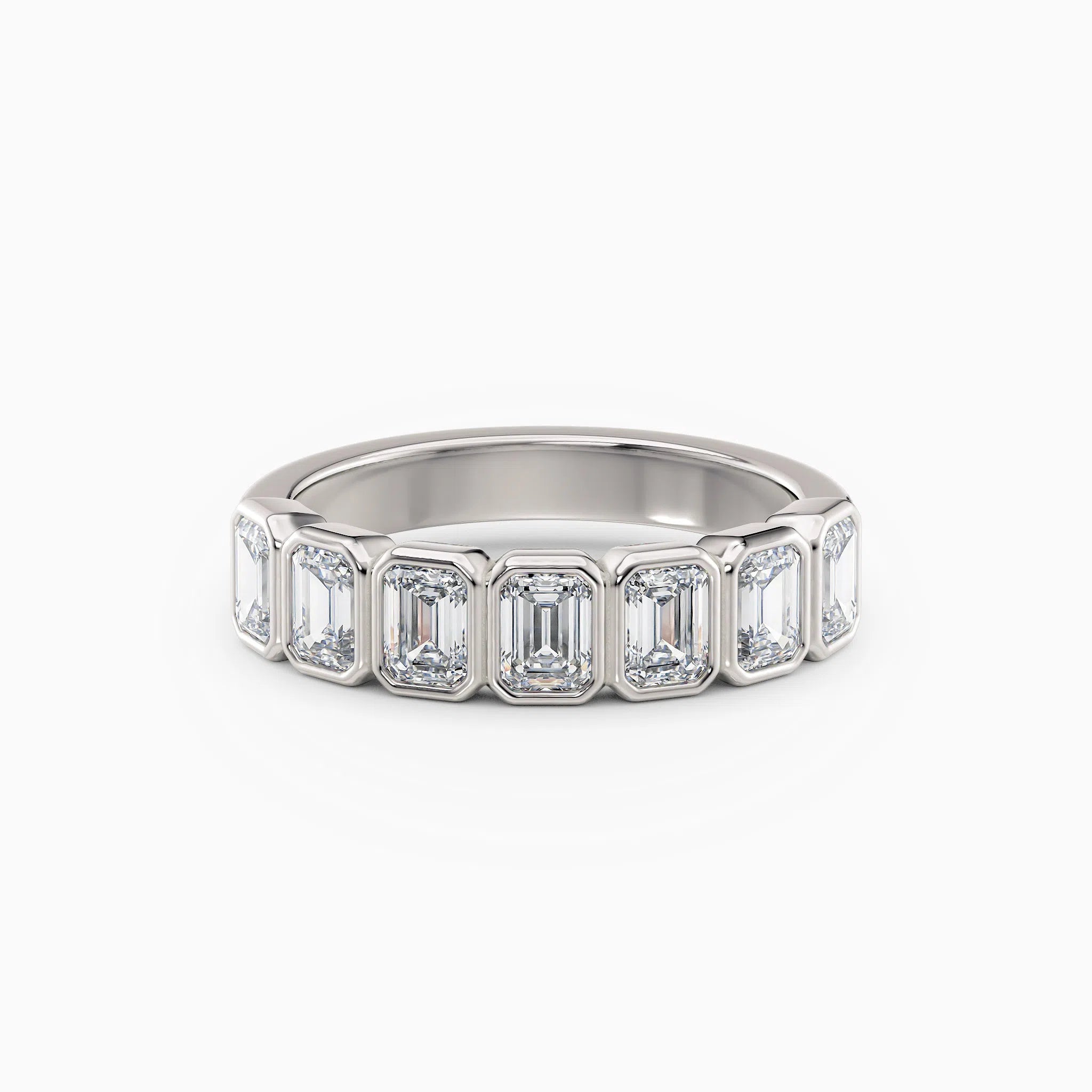 Seven Stone Bezel Set Emerald Cut Diamond Band