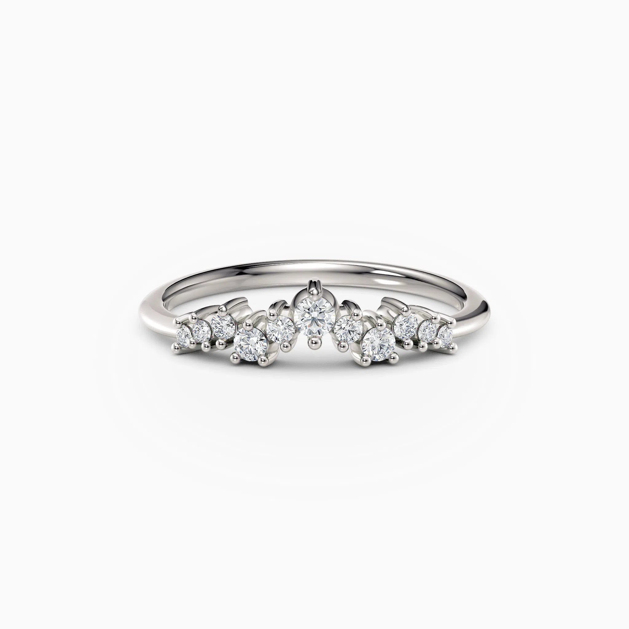 Curved, contoured round diamond wedding band