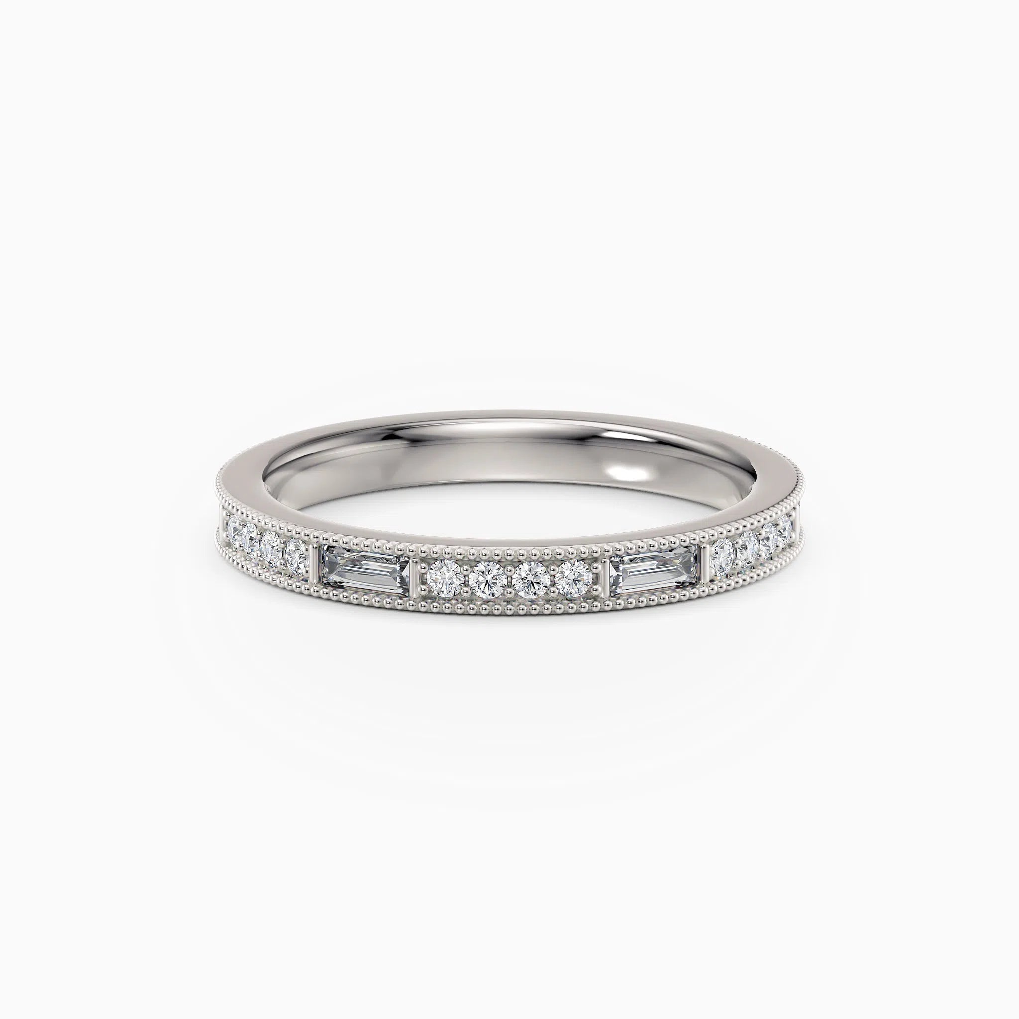 Beaded Round & Baguette Diamond Wedding Band