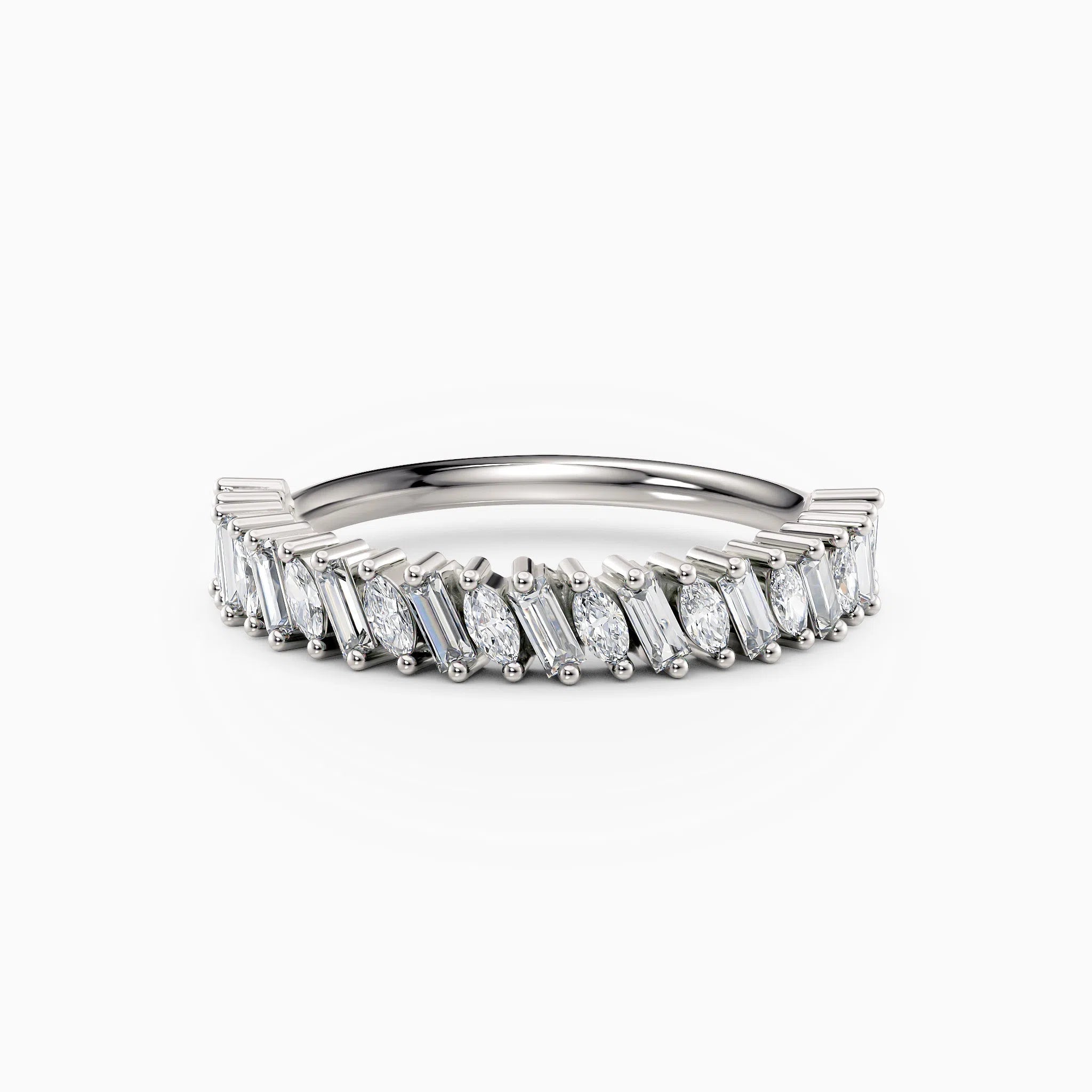 Diagonal Baguette & Oval Diamond Wedding Band