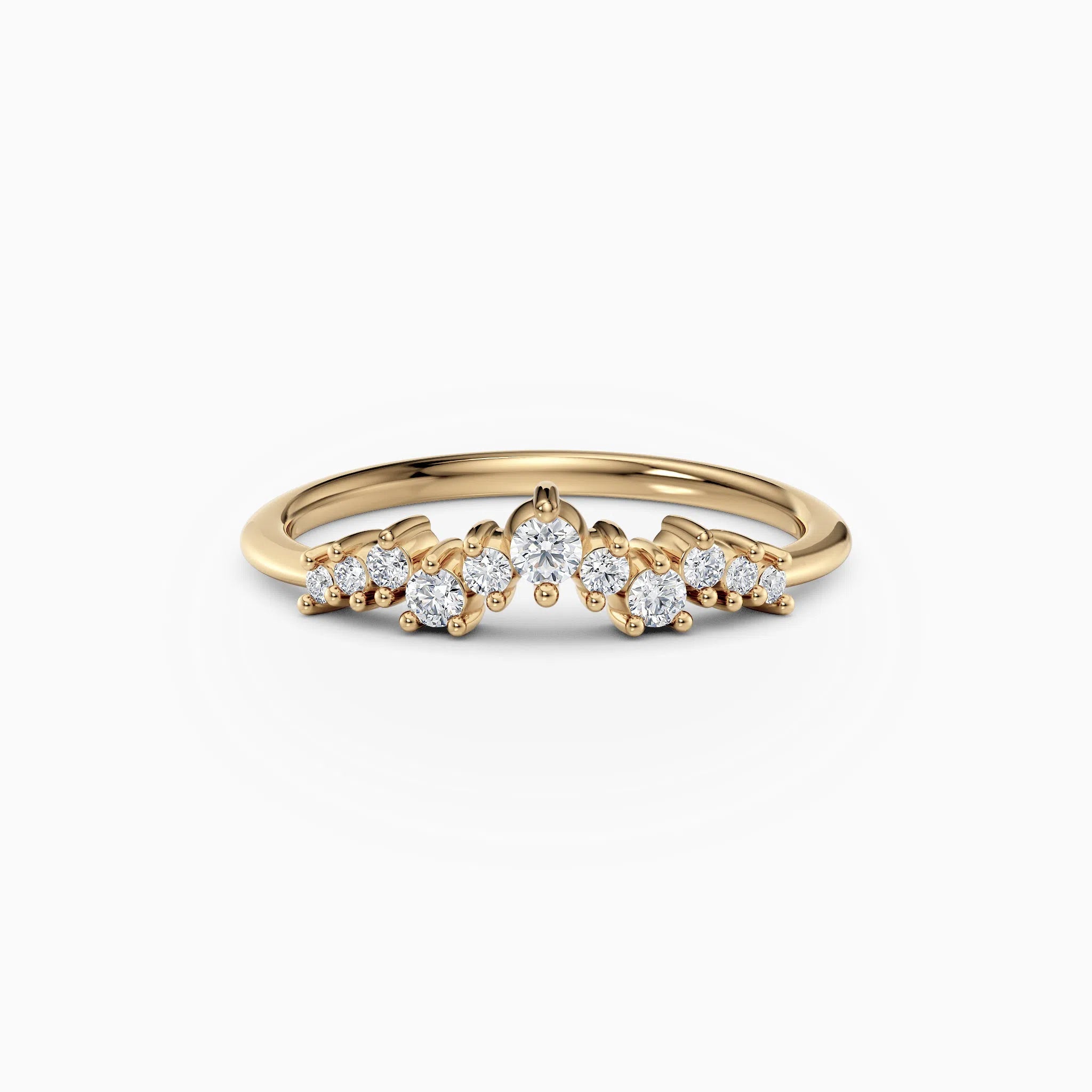Curved, contoured round diamond wedding band