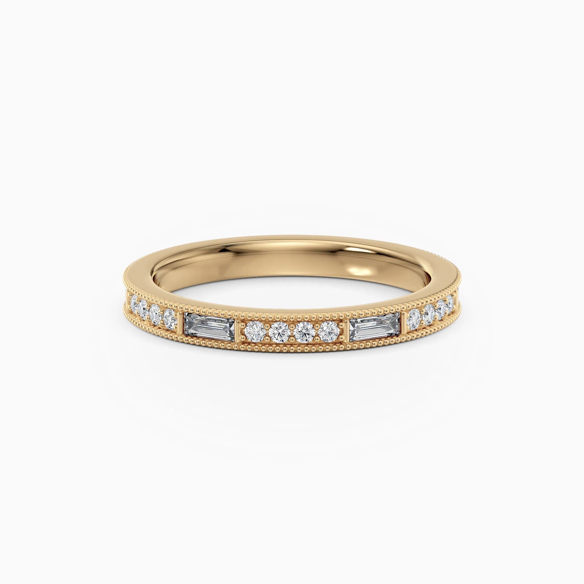 Beaded Round & Baguette Diamond Wedding Band