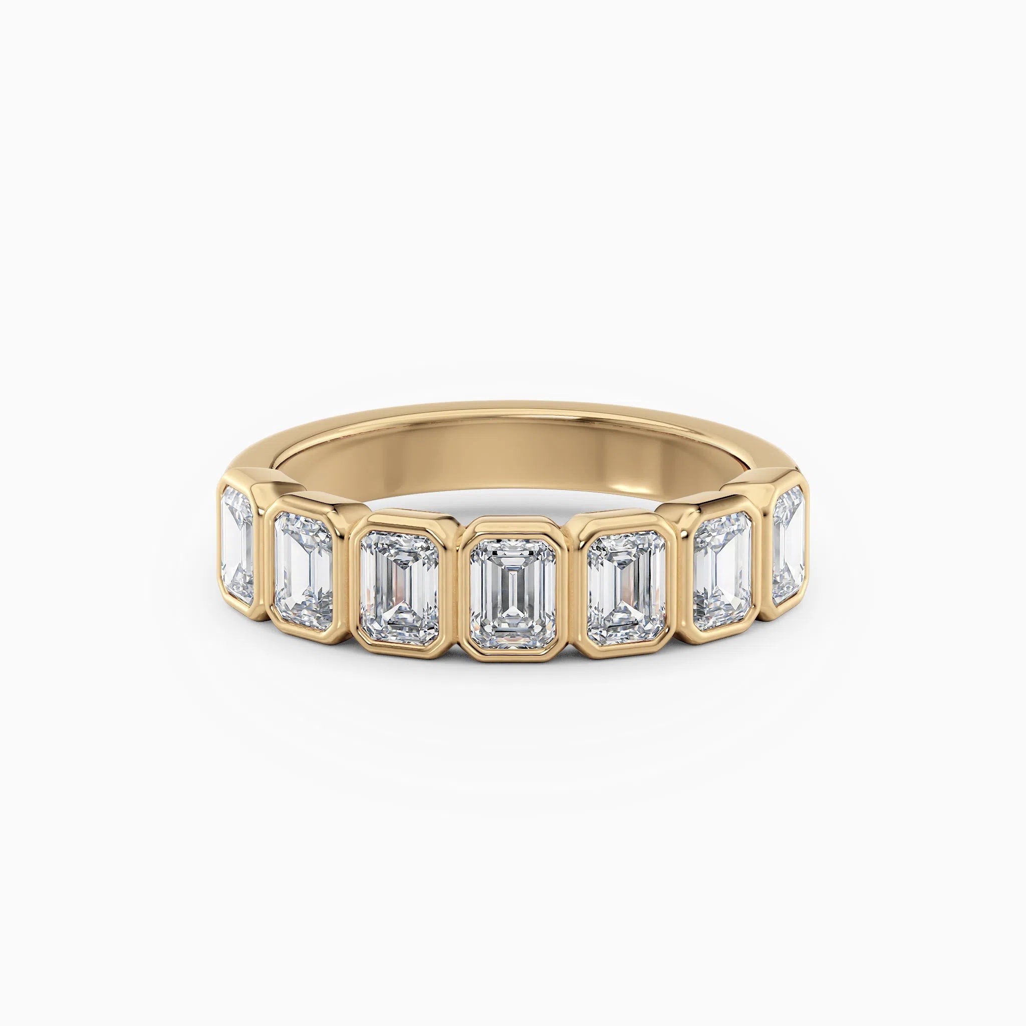 Seven Stone Bezel Set Emerald Cut Diamond Band