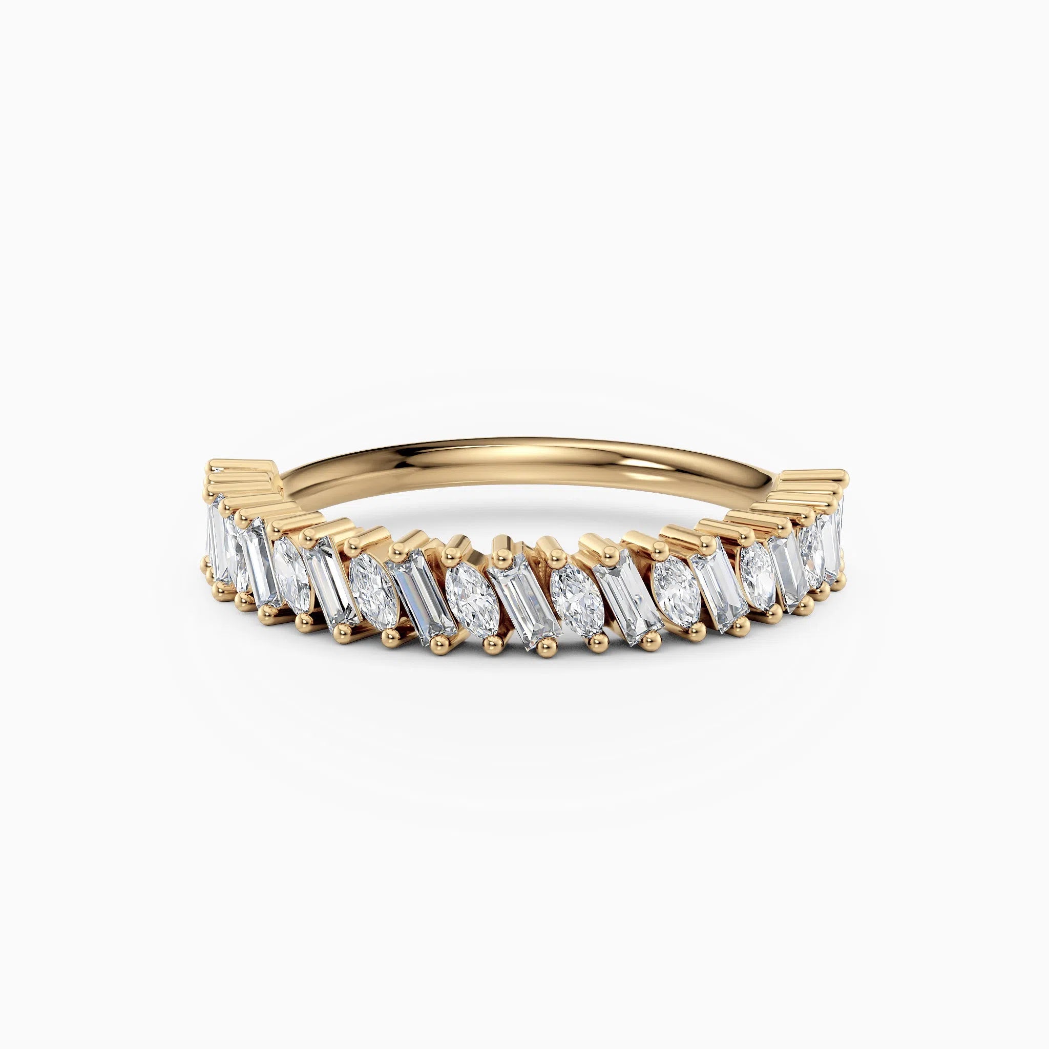 Diagonal Baguette & Oval Diamond Wedding Band
