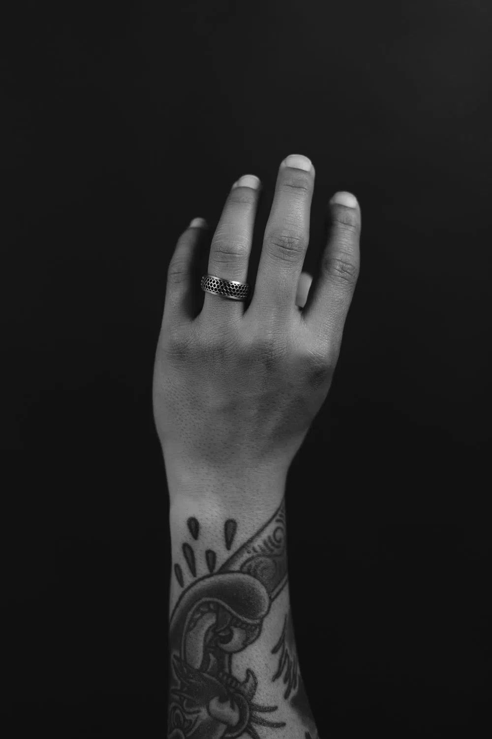 Men's Gold Honeycomb Wedding Band on Hand