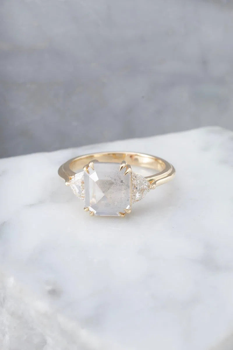 2.21ct Salt & Pepper Emerald cut engagement ring-Honey Jewelry Co-Honey Jewelry Co