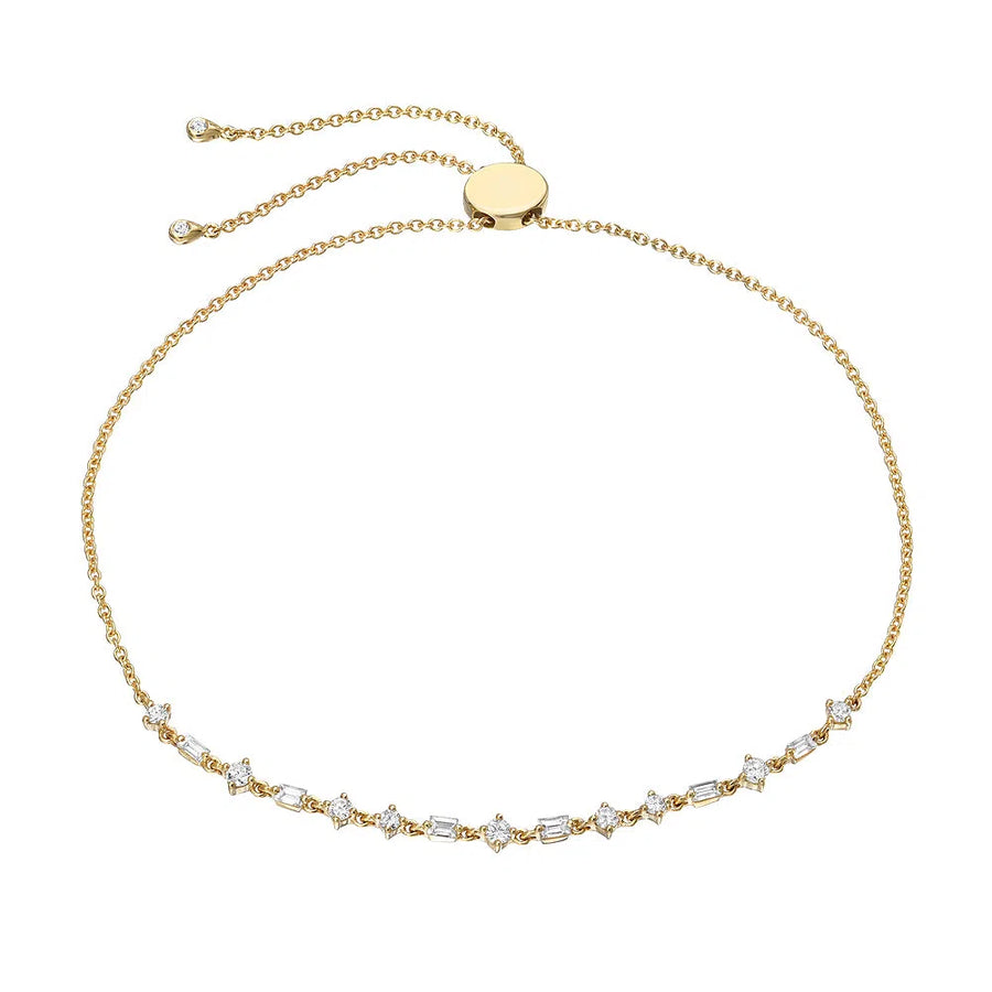 Mixed Baguette and Round Diamond Adjustable Bracelet - Yellow Gold