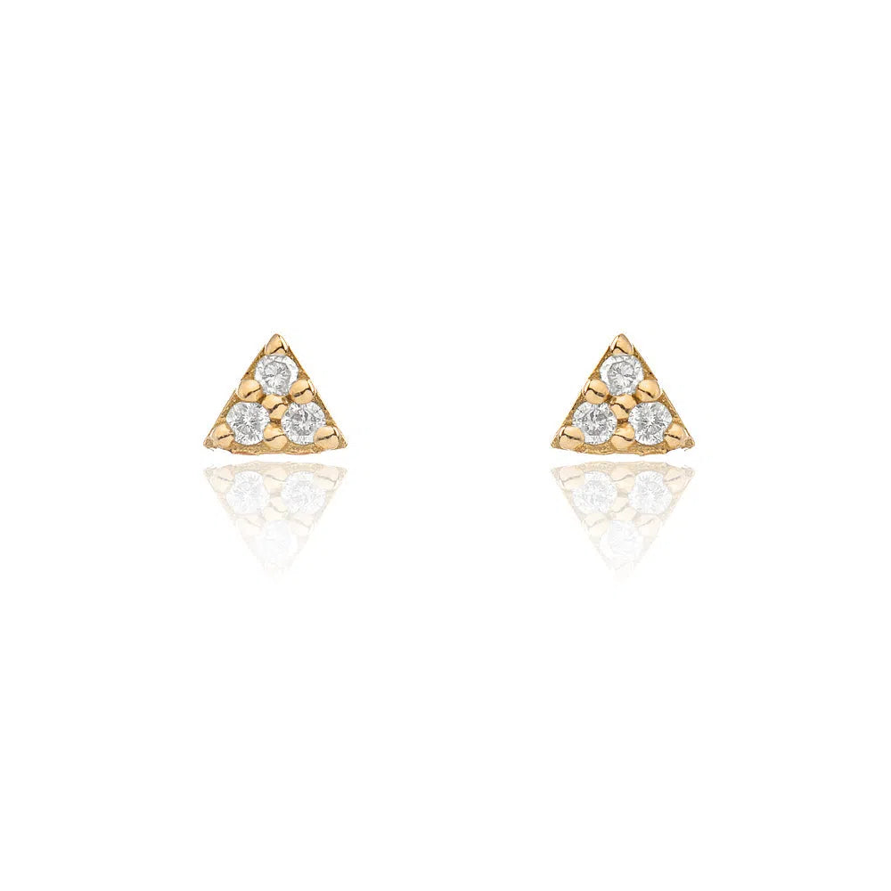 Mini Triangle 3-Stone Diamond Post Earrings - Yellow Gold