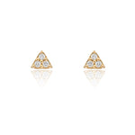 Mini Triangle 3-Stone Diamond Post Earrings - Yellow Gold