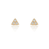 Mini Triangle 3-Stone Diamond Post Earrings - Yellow Gold