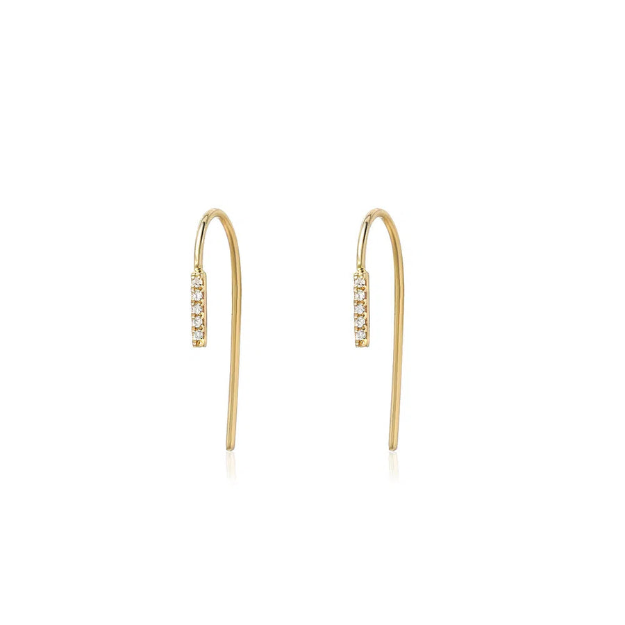 Ear Pin Diamond Bar Earrings - Yellow Gold