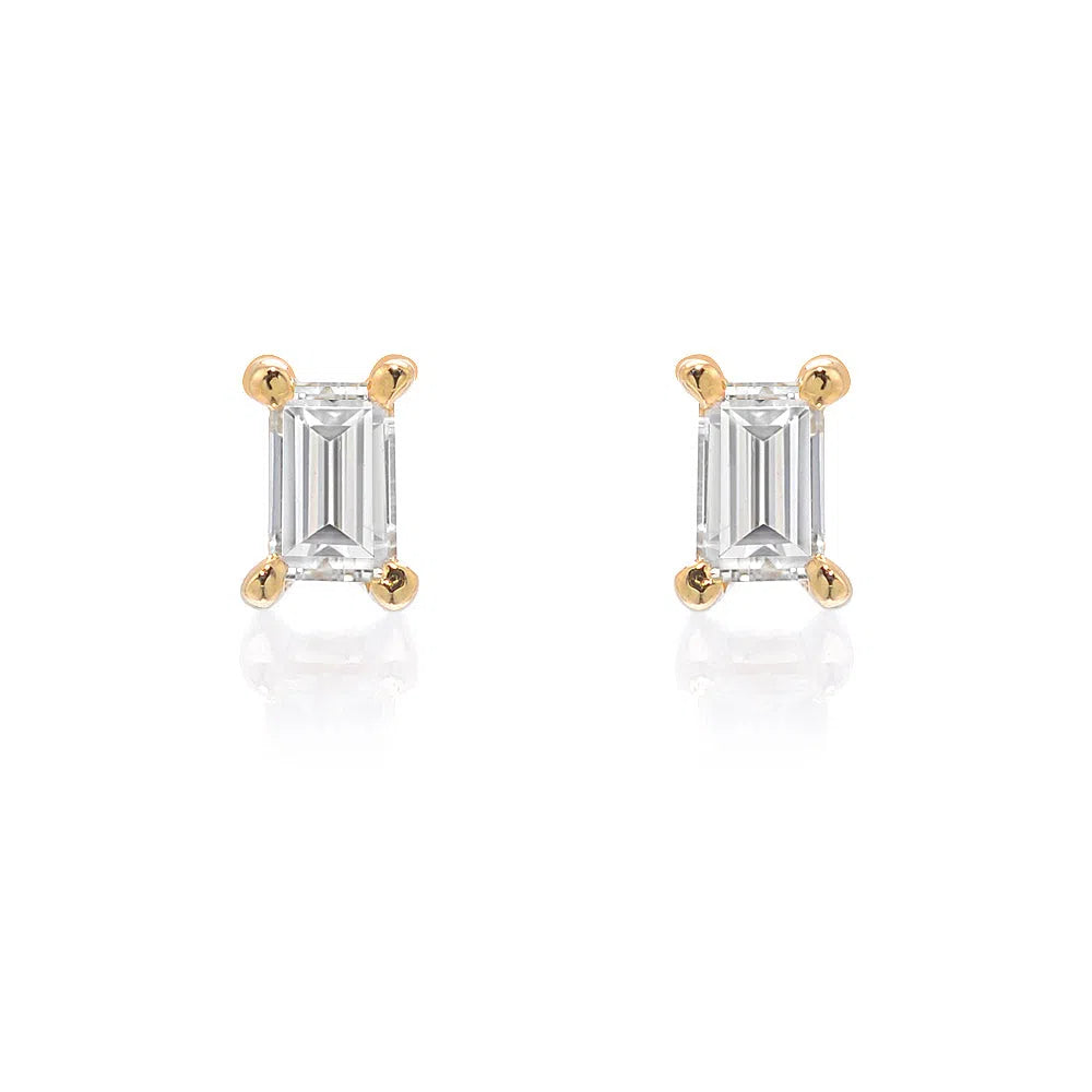 Micro Souli Baguette Diamond Post Earrings - Yellow Gold