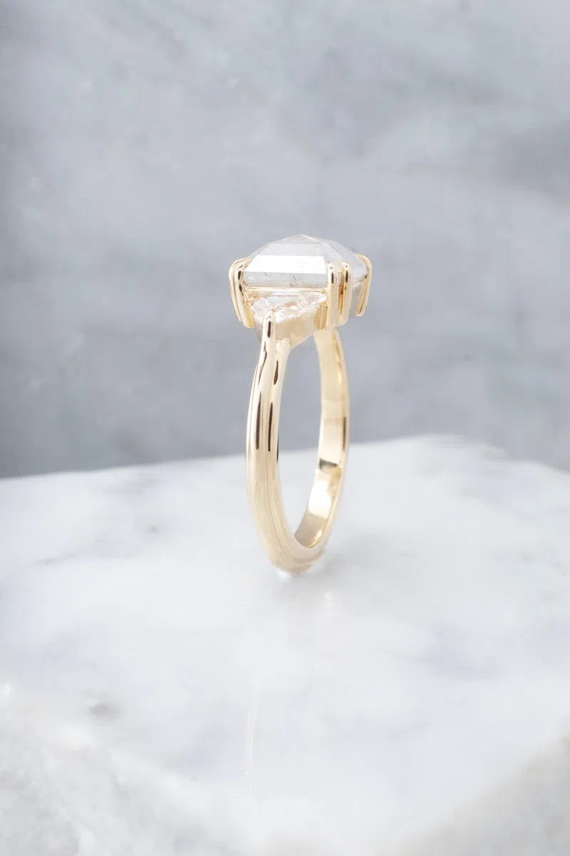 2.21ct Salt & Pepper Emerald cut engagement ring-Honey Jewelry Co-Honey Jewelry Co