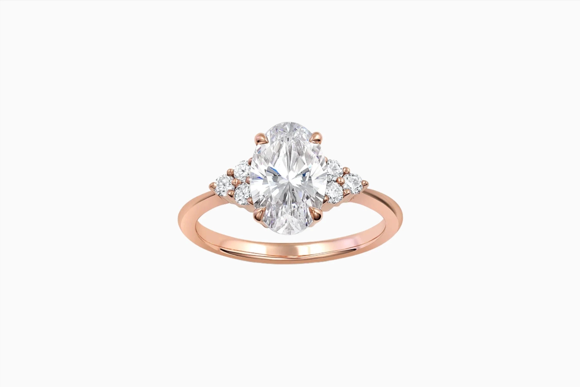 Eva | Oval Engagement Ring with Round Side Stones-Honey Jewelry Co-Honey Jewelry Co