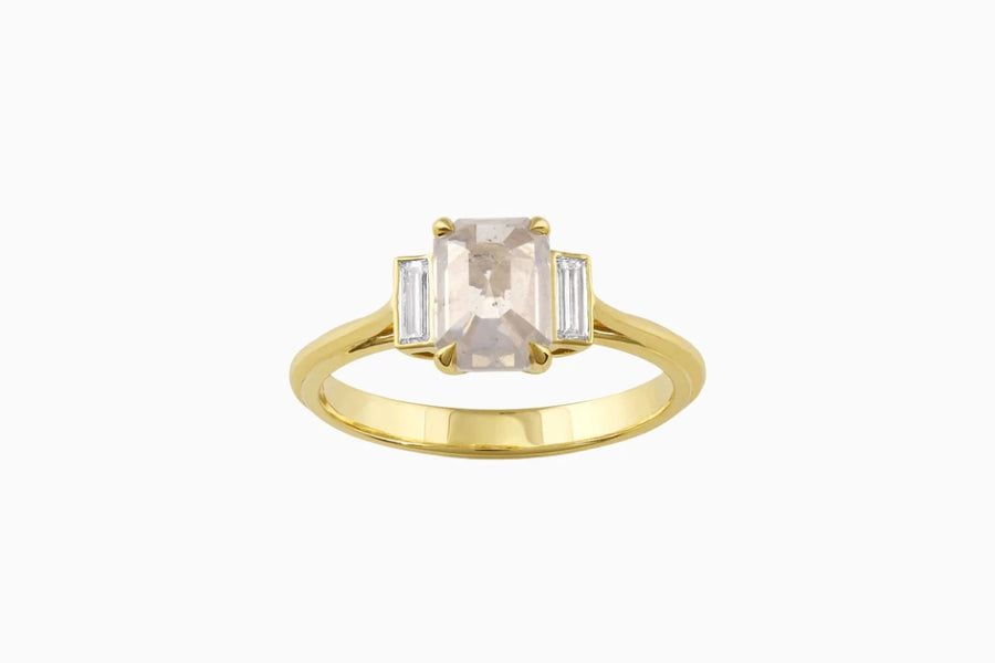 1ct Salt & Pepper Emerald Cut Diamond Ring