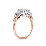 Three Stone Floral Leaf Engagement Ring